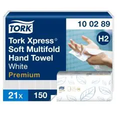 Tork Xpress® Soft Multifold Håndklædeark H2 100289, Premium hvide, 2-lags, 3150 ark - Papir