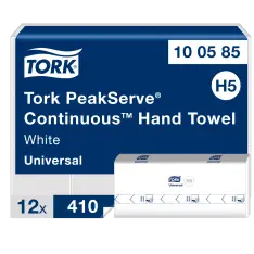 Tork PeakServe Håndklædeark H5 100585, 1-lags, hvid, 100% nyfiber, 12 x 410 ark - Forbrugsvarer