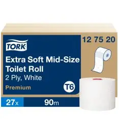 Tork Mid-Size Toiletpapir T6 127520, Premium, Ekstra soft, 2-Lags, 27 rl. - Papir