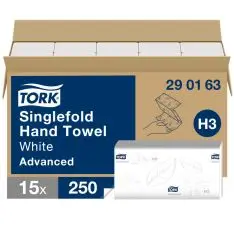 Tork Singlefold Håndklædeark H3 290163, Advanced, hvid, 3750 Ark -