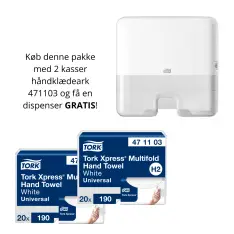 Tork Kampagne - Køb en pakke med 2 kasser håndklædeark H2 471103 og få en dispenser GRATIS! - Tork